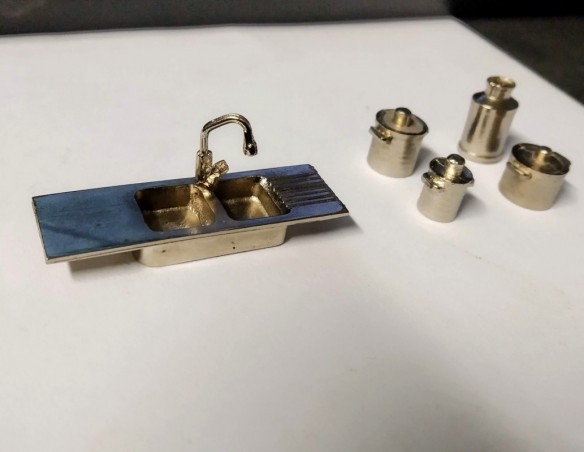 Évier + Robinet + Marmites - Métal Blanc - 1/43ème