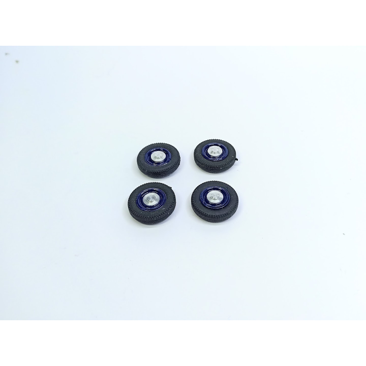 4 roues complètes - Diam. 17mm - Bleu - Ech. 1:43 - Résine