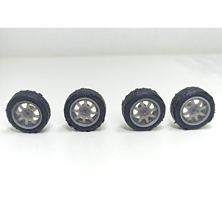 4 roues avec jantes 8 branches ø16mm - Résine 3D - 1:43