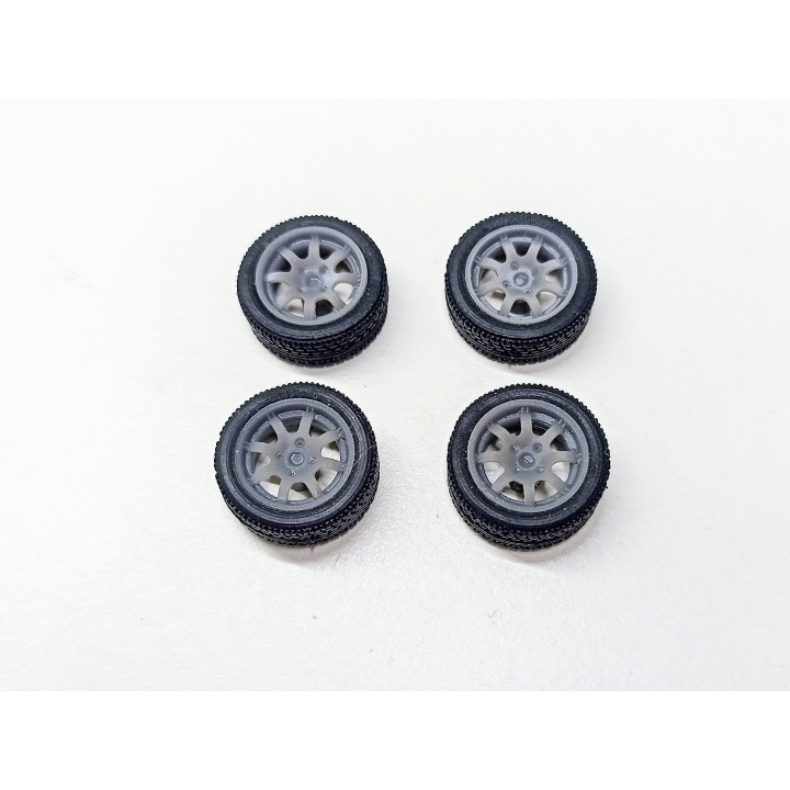 4 roues avec jantes 8 branches ø15.20mm - Résine - 1:43