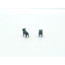 Diorama : 2 Bouledogues Français - Résine 3D - 1:43