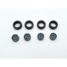 Quatre pneus souples et quatre jantes séparées pour roues miniatures 1:43