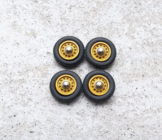 4 roues complètes - Jantes jaunes - Ø16 mm - Ech. 1:43