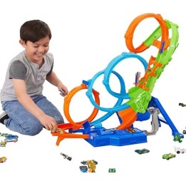 VM Kids : Hot Wheels Coffret Ultra Crash Looping 4 Loopings avec Propulseur Motorisé et Voiture 1/64, HXT06