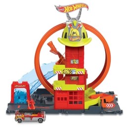 VM Kids : Hot Wheels City Looping Caserne de Pompiers avec 1 Voiture et Ascenseur, HKX41