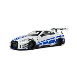 Marketplace : Nissan GT-R (R35) W/Liberty Walk Body KIT 2.0 White and Blue St - Solido - 1:18