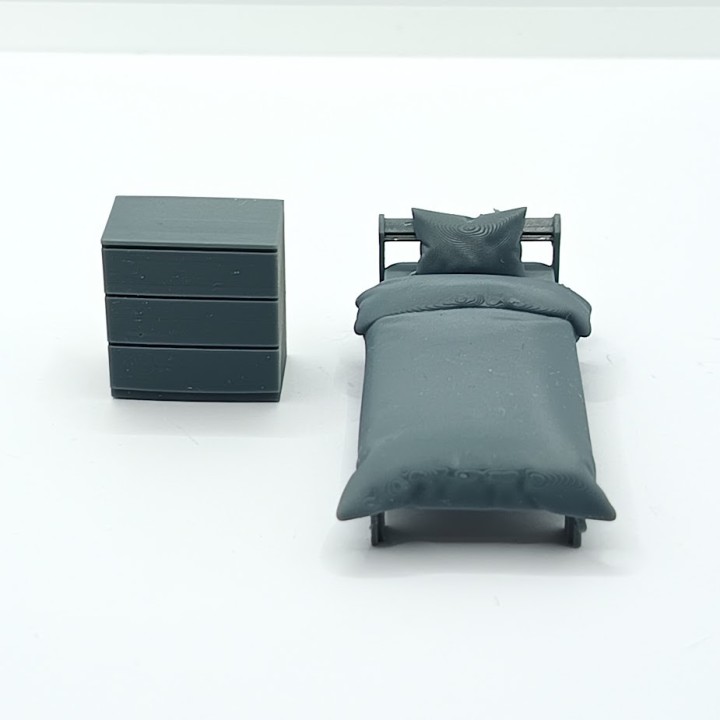 Espace Chambre – Lit 1 place et commode – Diorama 3D Creative – Échelle 1/43
