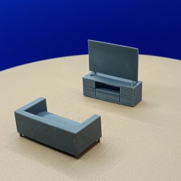 Diorama Coin Télé 1:43 – Canapé, TV et meuble