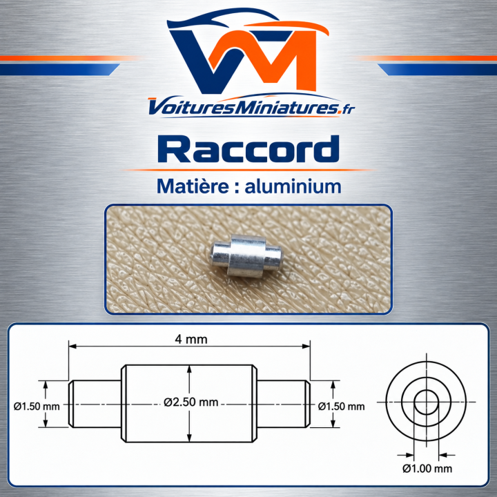 Raccord en aluminium pour miniature, diamètre 2,50 mm