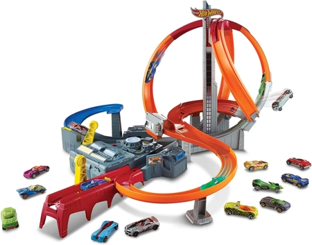 Hot Wheels Action Coffret Piste Ouragan avec Propulseur et Loopings pour Courses et Cascades