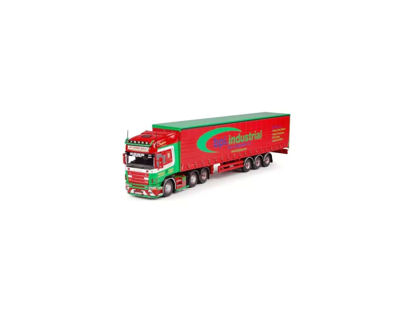 Marketplace : SCANIA 164 Topline 4 avec semi bachée 3 essieux Mc Gawn - Tekno - 1:50