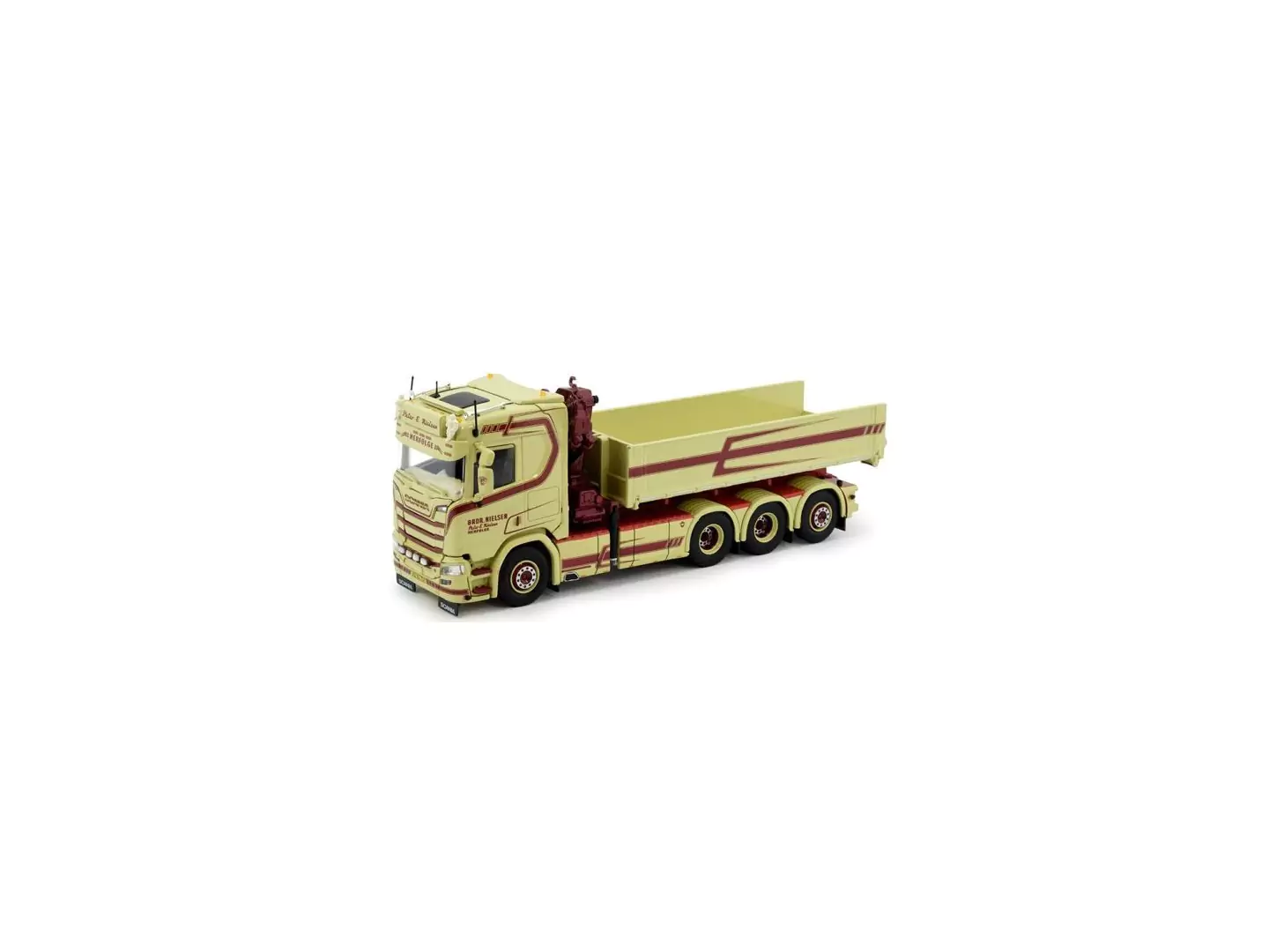 Marketplace : SCANIA R 8x4 porteur avec ampliroll et grue de déchargement PETER E. NIELSEN - Tekno - 1:50