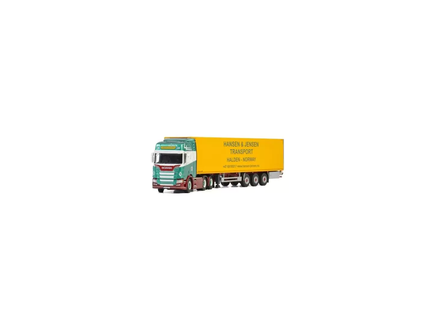 Marketplace : SCANIA R Highline avec remorque frigo 3 essieux HANSEN & JENSEN - WSI - 1:50