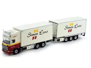 Marketplace : SCANIA R730 V8 Topline porteur 6x2 avec remorque 3 Essieux SIMON LOOS - Tekno - 1:50