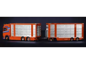 Marketplace : SCANIA S High Roof 6x2 porteur avec remorque 1+2 Essieux bétaillère RINUS VAN BEERS - IMC Models - 1:50