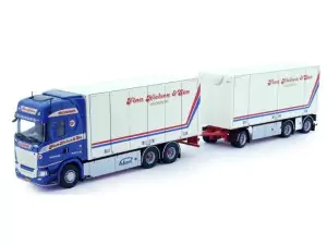 Marketplace : SCANIA S Highline Porteur 6x4 avec remorque 3 Essieux FINN NIELSEN & SON - Tekno - 1:50