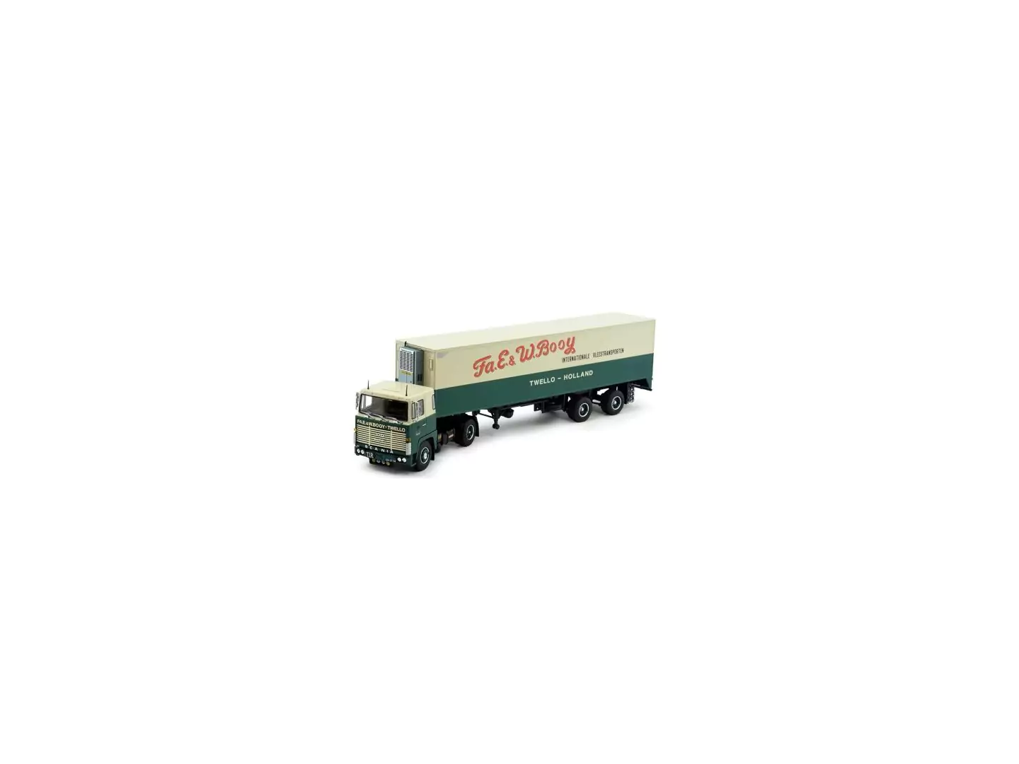 Marketplace : SCANIA 110 4X2 avec remorque frigorifique 2 essieux BOOY TWELLO - Tekno - 1:50