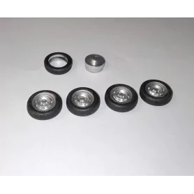 4 roues complètes - Jantes ø9.50 mm + insert + pneus - Ech. 1/43
