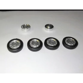 4 roues complètes - Jantes ø9.50 mm + insert + pneus - Ech. 1/43 |P...