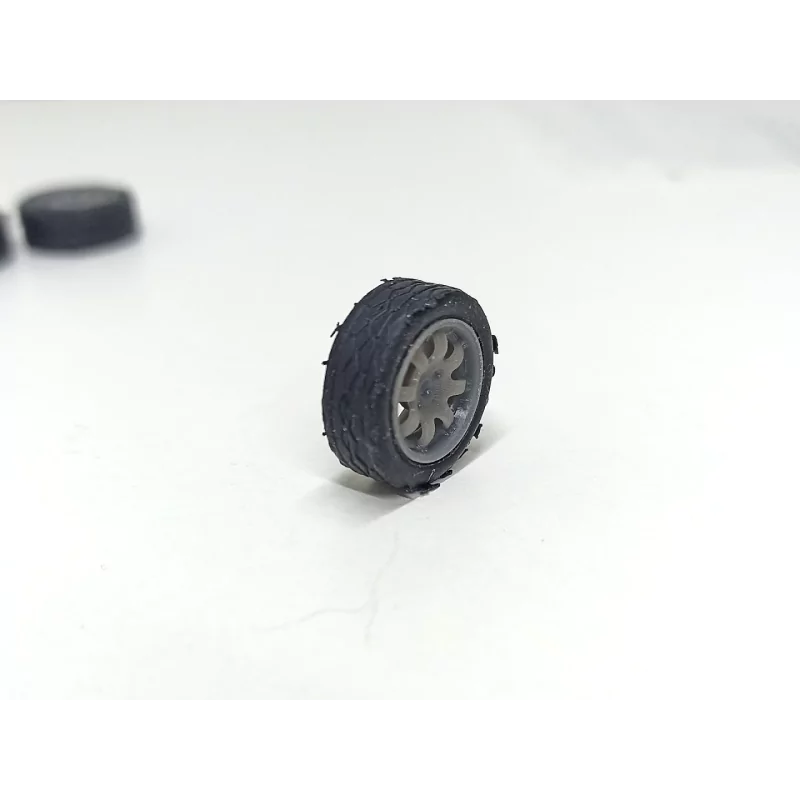4 roues avec jantes 8 branches ø16mm - Résine 3D - 1:43