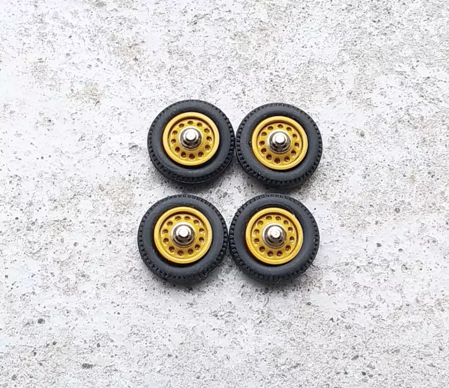 4 roues complètes - Jantes jaunes - Ø16 mm - Ech. 1:43 |Pièces et k...