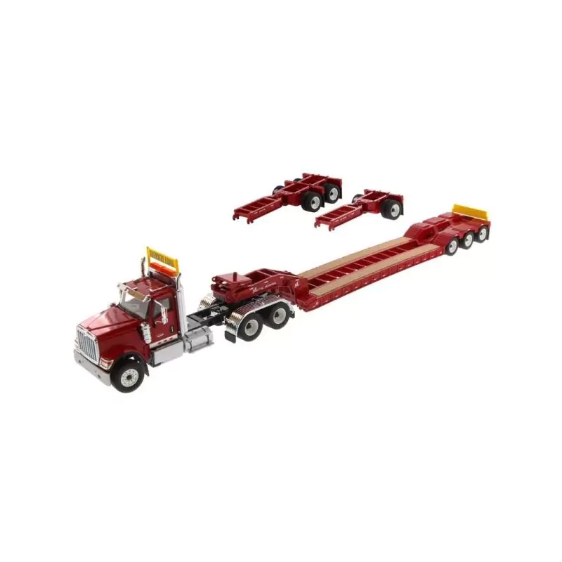 Marketplace : INTERNATIONAL HX520 6x4 rouge et remorque porte engin...