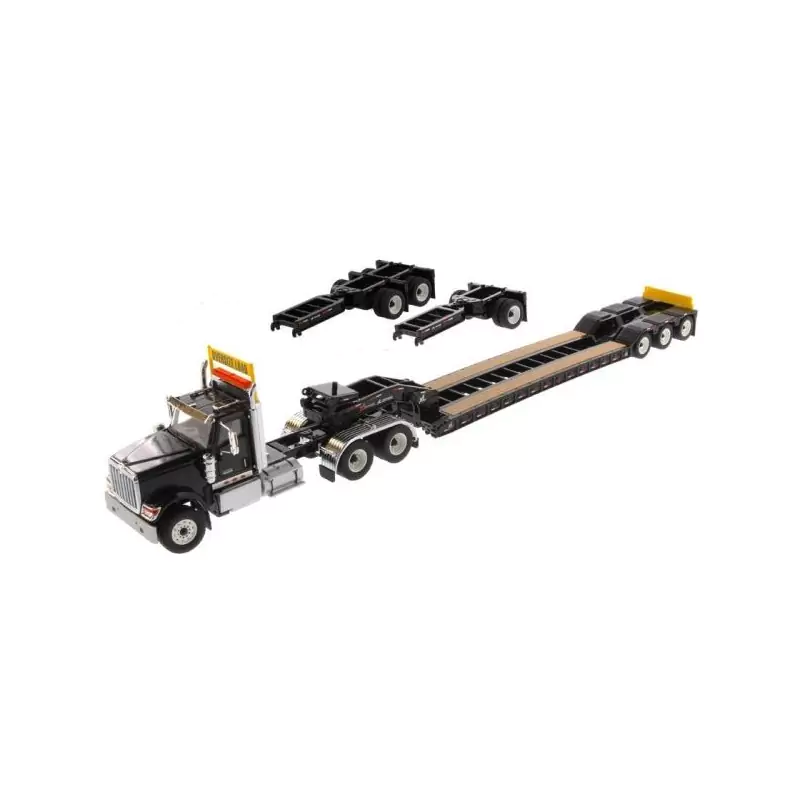 Marketplace : INTERNATIONAL HX520 6x4 noir et remorque porte engins...