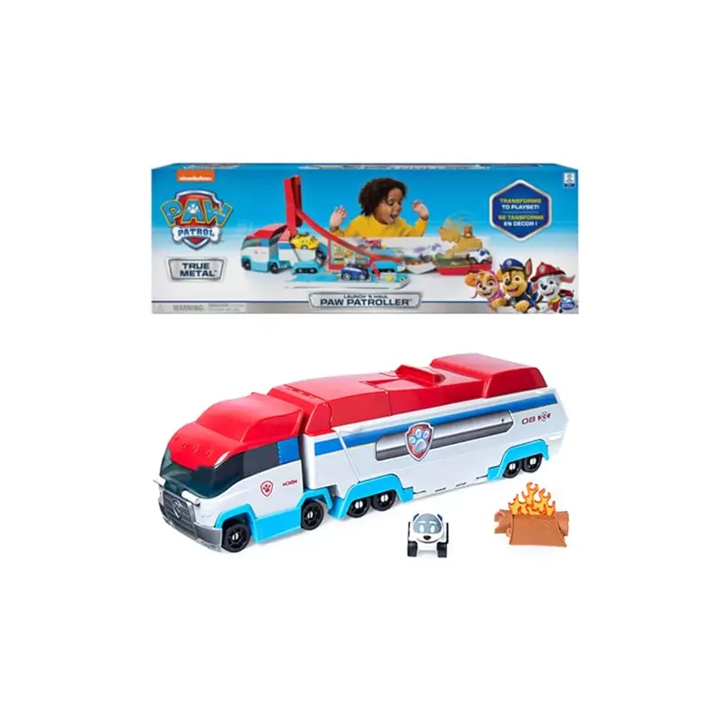 VM Kids : Paw Patrol - Pat Patrouille - Camion Patrouilleur 2 en 1 True Metal avec Circuit et Accessoires
