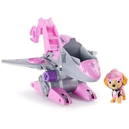 VM Kids : Paw Patrol - Pat Patrouille - Véhicule + Figurine Stella Dino Rescue avec Dinosaure Mystère
