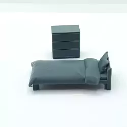 Espace Chambre – Lit 1 place et commode – Diorama 3D Creative – Échelle 1/43