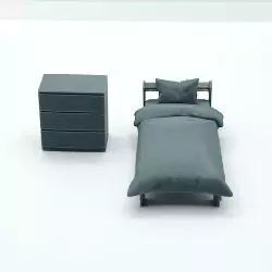 Espace Chambre – Lit 1 place et commode – Diorama 3D Creative – Échelle 1/43