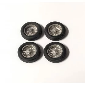 4 roues complètes à rayons Ø 18 mm - Laiton chromé et peint  - Ech 1:43